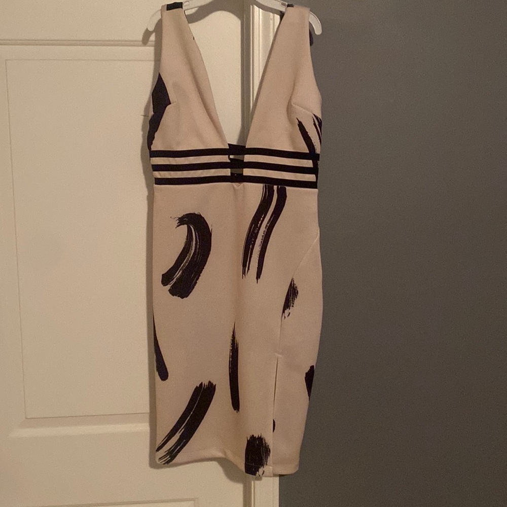 ASOS Cream and Black party dress with a split